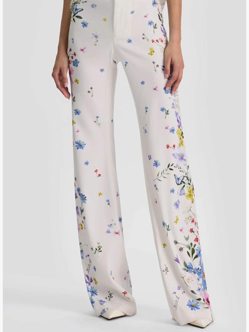 Alice + Olivia White Floral & Butterfly Straight Leg Pants